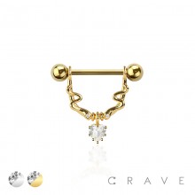 SNAKE CZ DANGLE HEART 316L SURGICAL STEEL NIPPLE RING